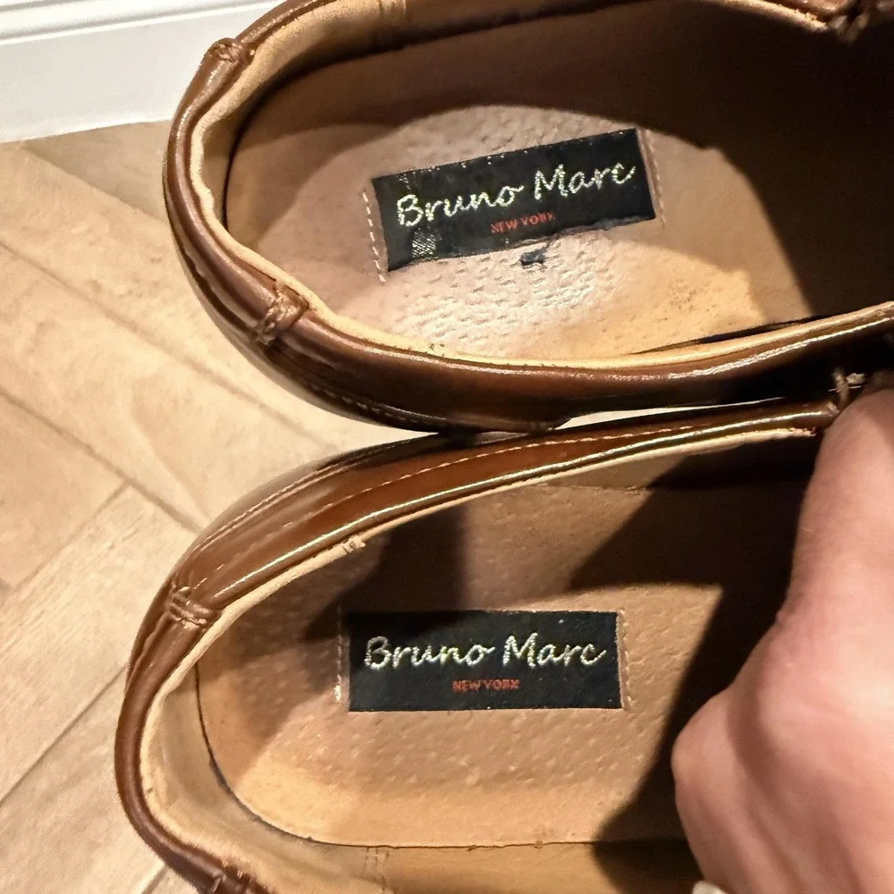 Bruno Marc Shoes Mens Size 11 Brown Faux Leather Slip On Oxfords Square Toe